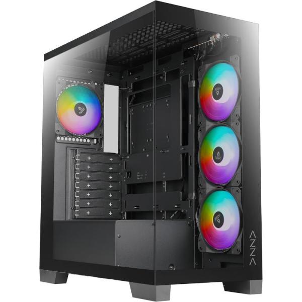 CASE GAMING AZZA (COVE 570B ) VIDRIO TEMPERADO/ABANICO RGB/SIN FUENTE/NEGRO
