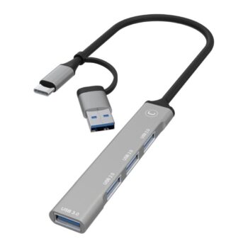 HUB EXTERNO UNNO (HB1014GY) 4 PUERTOS USB-C/A A USB-A